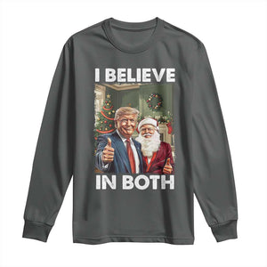 Funny Trump Santa Christmas Long Sleeve Shirt I Believe In Both President Xmas TS11 Dark Heather Print Your Wear