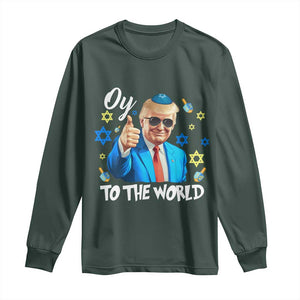 Funny Oy To The World Hanukkah Trump Long Sleeve Shirt Chanukah Jewish Trump David Stars TS11 Dark Forest Green Print Your Wear