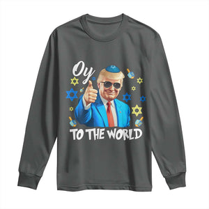 Funny Oy To The World Hanukkah Trump Long Sleeve Shirt Chanukah Jewish Trump David Stars TS11 Dark Heather Print Your Wear