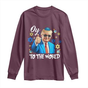 Funny Oy To The World Hanukkah Trump Long Sleeve Shirt Chanukah Jewish Trump David Stars TS11 Maroon Print Your Wear