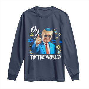 Funny Oy To The World Hanukkah Trump Long Sleeve Shirt Chanukah Jewish Trump David Stars TS11 Navy Print Your Wear