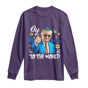 Funny Oy To The World Hanukkah Trump Long Sleeve Shirt Chanukah Jewish Trump David Stars TS11 Purple Print Your Wear