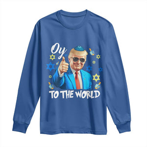 Funny Oy To The World Hanukkah Trump Long Sleeve Shirt Chanukah Jewish Trump David Stars TS11 Royal Blue Print Your Wear