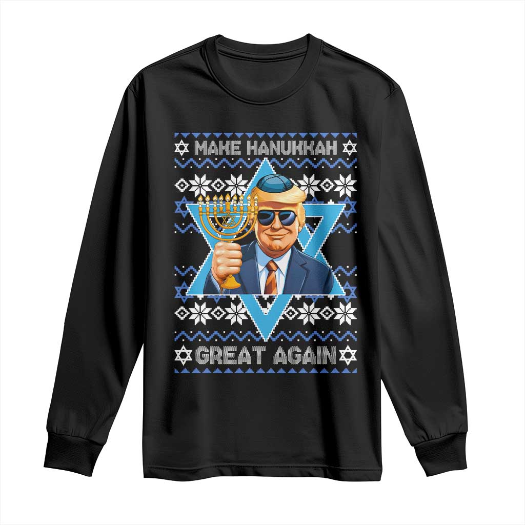 Funny Make Hanukkah Great Again Chanukah Trump Long Sleeve Shirt Jewish David Stars TS11 Black Print Your Wear