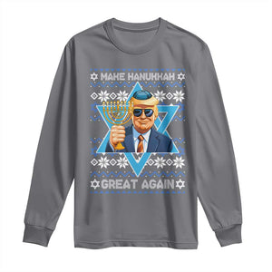 Funny Make Hanukkah Great Again Chanukah Trump Long Sleeve Shirt Jewish David Stars TS11 Charcoal Print Your Wear