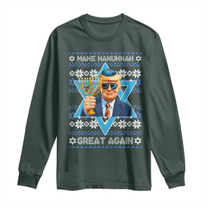 Funny Make Hanukkah Great Again Chanukah Trump Long Sleeve Shirt Jewish David Stars TS11 Dark Forest Green Print Your Wear