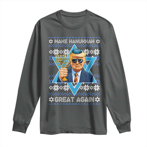 Funny Make Hanukkah Great Again Chanukah Trump Long Sleeve Shirt Jewish David Stars TS11 Dark Heather Print Your Wear