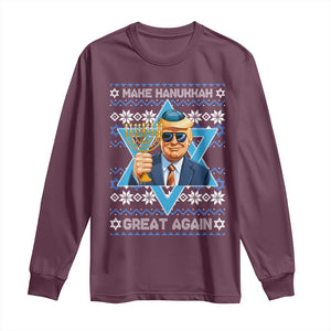 Funny Make Hanukkah Great Again Chanukah Trump Long Sleeve Shirt Jewish David Stars TS11 Maroon Print Your Wear