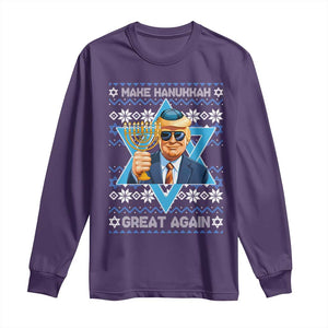 Funny Make Hanukkah Great Again Chanukah Trump Long Sleeve Shirt Jewish David Stars TS11 Purple Print Your Wear