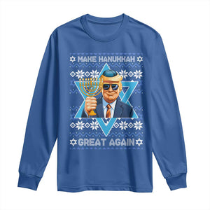 Funny Make Hanukkah Great Again Chanukah Trump Long Sleeve Shirt Jewish David Stars TS11 Royal Blue Print Your Wear