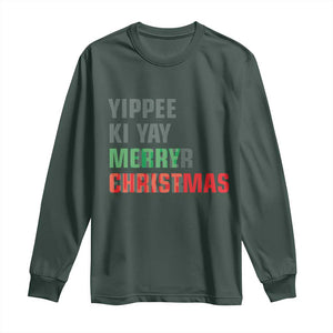 Funny Yippee Ki Yay Merry Christmas Long Sleeve Shirt Xmas Nakatomi Plaza Hiden Text TS11 Dark Forest Green Print Your Wear