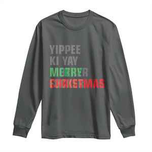 Funny Yippee Ki Yay Merry Christmas Long Sleeve Shirt Xmas Nakatomi Plaza Hiden Text TS11 Dark Heather Print Your Wear