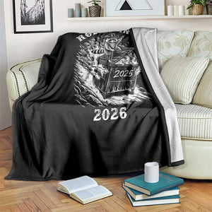 Funny Cowboy Raccoon Rollin Into 2026 Throw Blanket New Year Dumpster Fire 2026 Rodeo TS11 Print Your Wear