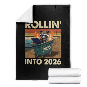 Funny Raccoon Rollin Into 2026 Throw Blanket New Year Dumpster Fire TS11 Black Print Your Wear