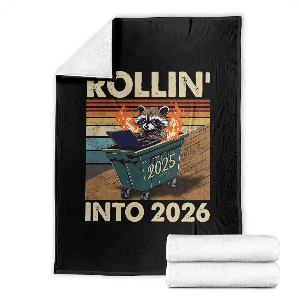 Funny Raccoon Rollin Into 2026 Throw Blanket New Year Dumpster Fire TS11 Black Print Your Wear