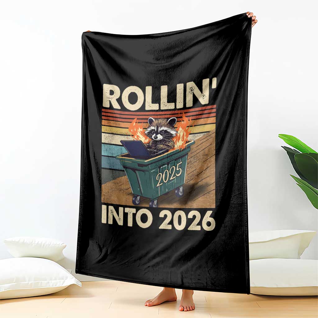 Funny Raccoon Rollin Into 2026 Throw Blanket New Year Dumpster Fire TS11 Print Your Wear