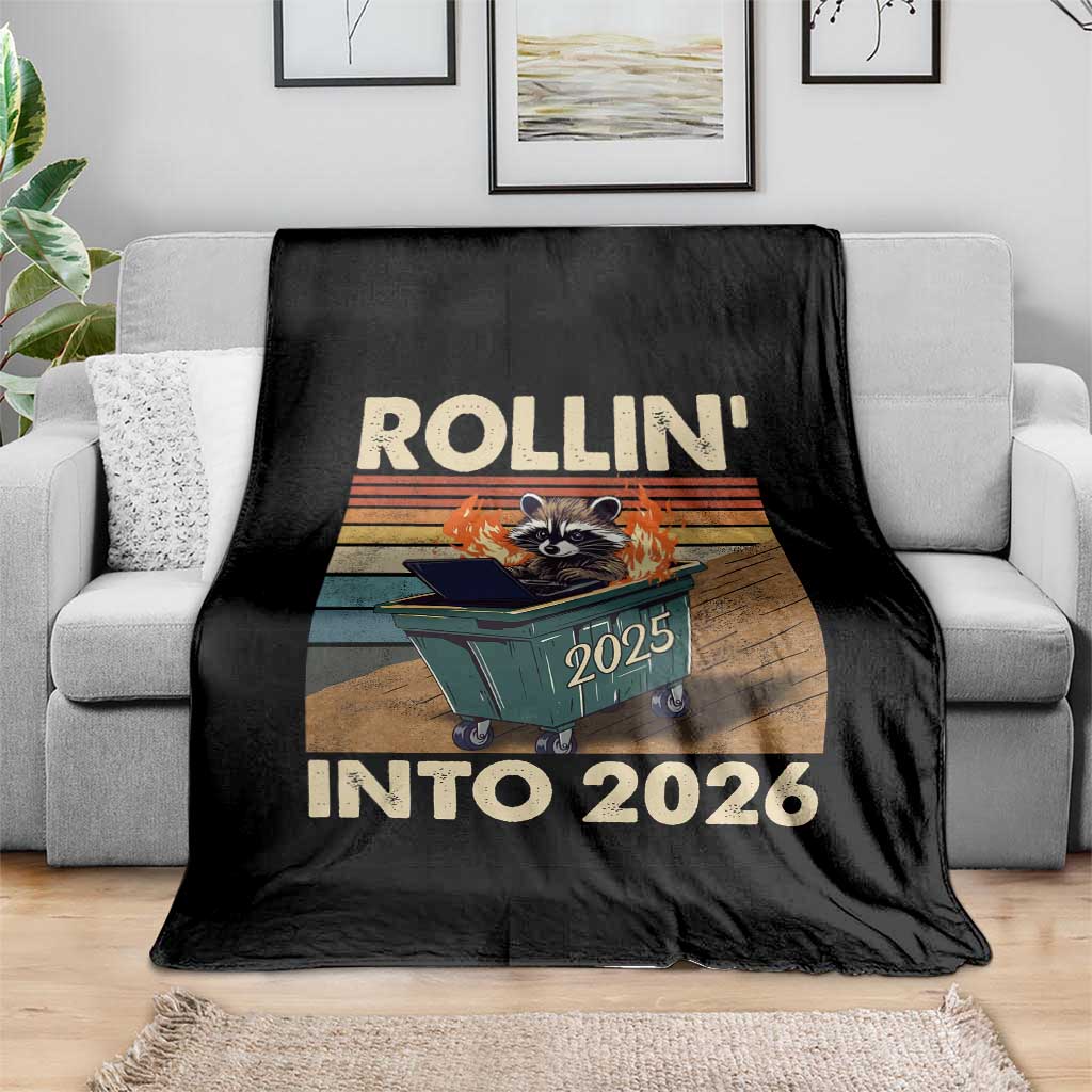 Funny Raccoon Rollin Into 2026 Throw Blanket New Year Dumpster Fire TS11 Print Your Wear