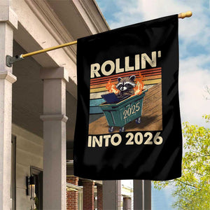 Funny Raccoon Rollin Into 2026 Garden Flag New Year Dumpster Fire TS11 Print Your Wear