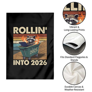 Funny Raccoon Rollin Into 2026 Garden Flag New Year Dumpster Fire TS11 Print Your Wear