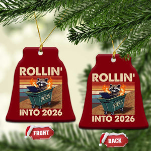 Funny Raccoon Rollin Into 2026 Ceramic Ornament New Year Dumpster Fire TS11 Print Your Wear