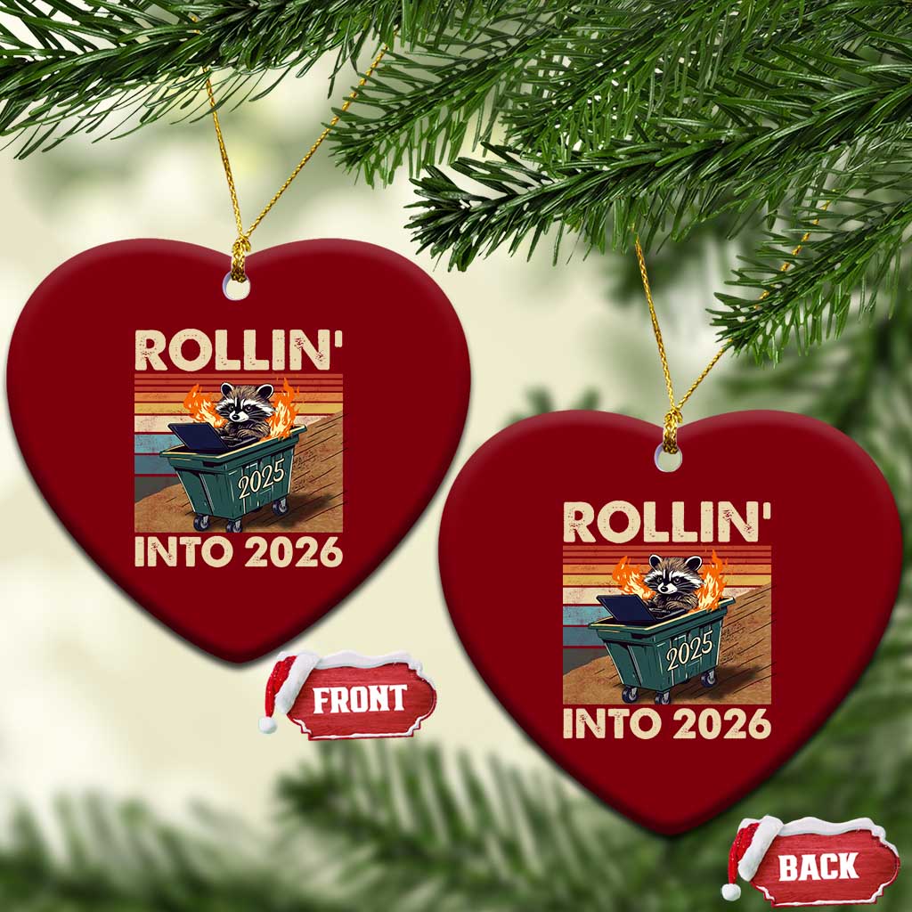 Funny Raccoon Rollin Into 2026 Ceramic Ornament New Year Dumpster Fire TS11 Print Your Wear