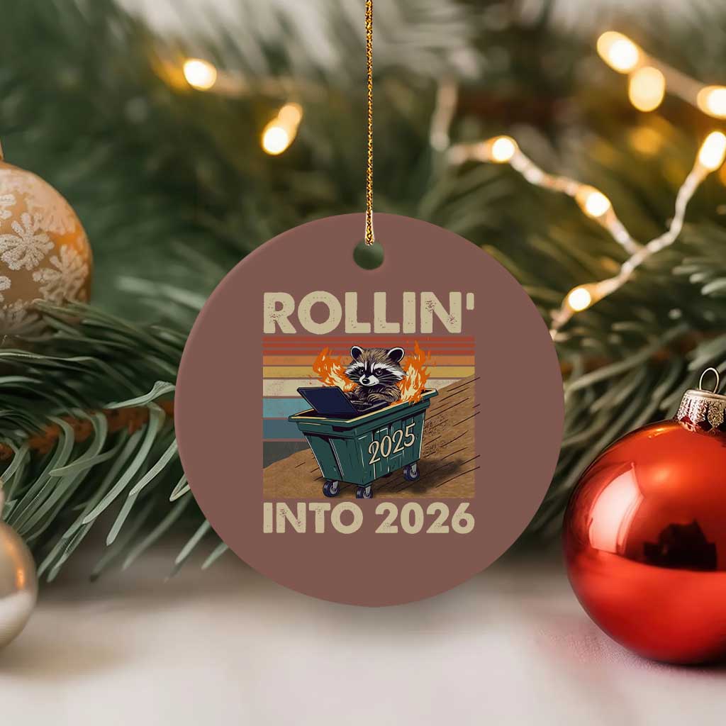 Funny Raccoon Rollin Into 2026 Ceramic Ornament New Year Dumpster Fire TS11 1pc Mocha Print Your Wear