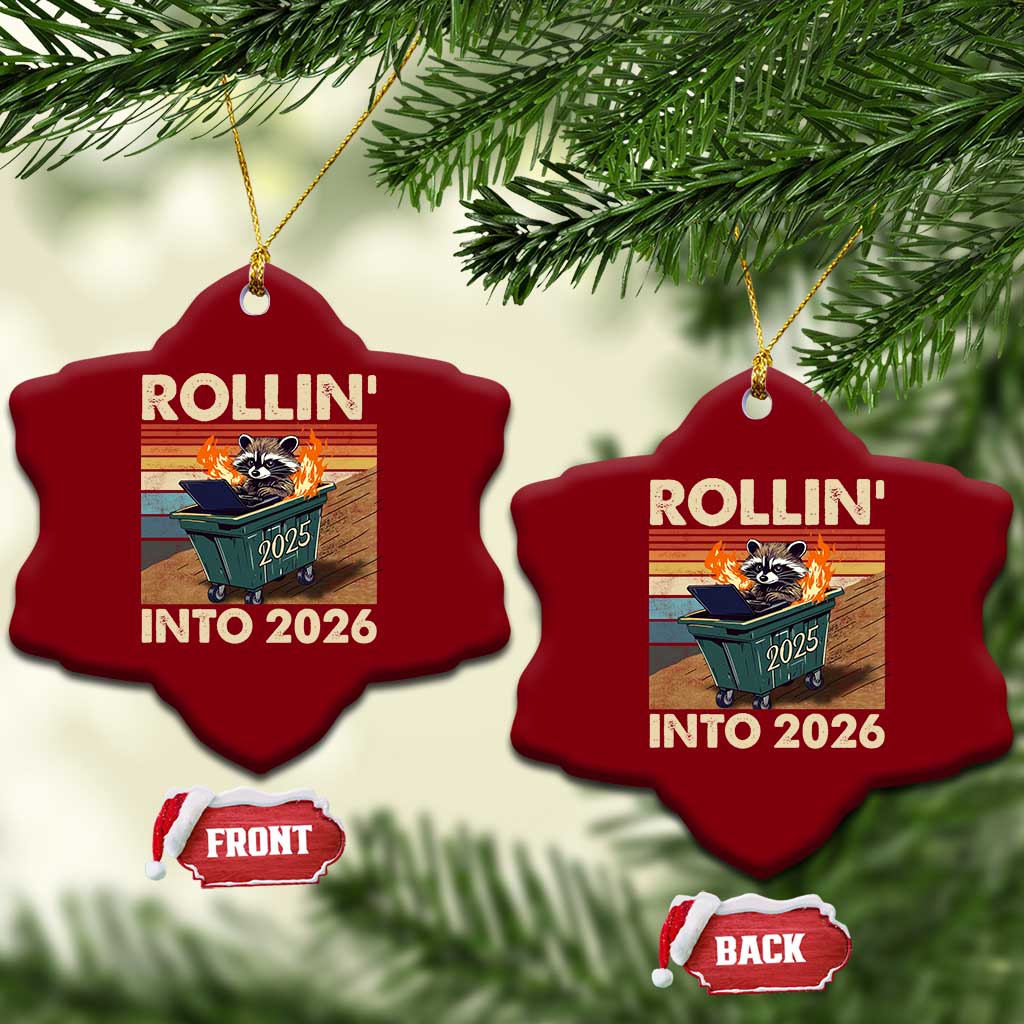 Funny Raccoon Rollin Into 2026 Ceramic Ornament New Year Dumpster Fire TS11 Print Your Wear