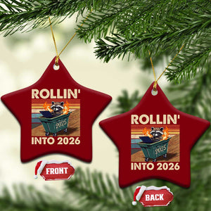 Funny Raccoon Rollin Into 2026 Ceramic Ornament New Year Dumpster Fire TS11 Print Your Wear