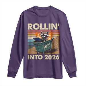 Funny Raccoon Rollin Into 2026 Long Sleeve Shirt New Year Dumpster Fire TS11 Purple Print Your Wear