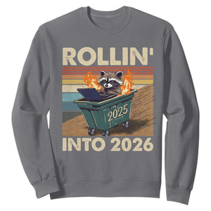 Funny Raccoon Rollin Into 2026 Sweatshirt New Year Dumpster Fire TS11 Charcoal Print Your Wear