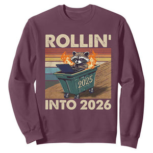 Funny Raccoon Rollin Into 2026 Sweatshirt New Year Dumpster Fire TS11 Maroon Print Your Wear