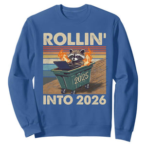 Funny Raccoon Rollin Into 2026 Sweatshirt New Year Dumpster Fire TS11 Royal Blue Print Your Wear