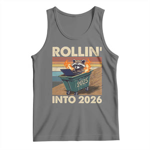 Funny Raccoon Rollin Into 2026 Tank Top New Year Dumpster Fire TS11 Black Heather Print Your Wear