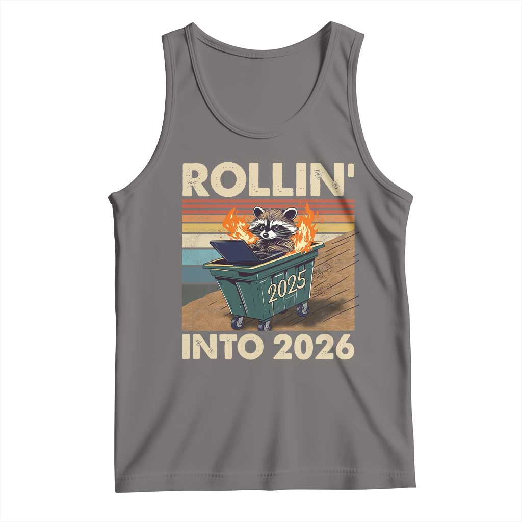 Funny Raccoon Rollin Into 2026 Tank Top New Year Dumpster Fire TS11 Deep Heather Print Your Wear