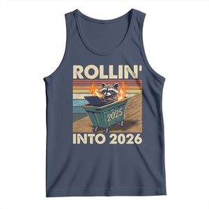 Funny Raccoon Rollin Into 2026 Tank Top New Year Dumpster Fire TS11 Navy Print Your Wear