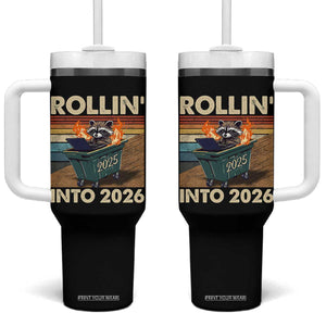 Funny Raccoon Rollin Into 2026 Tumbler With Handle New Year Dumpster Fire TS11 One Size: 40 oz Black Print Your Wear