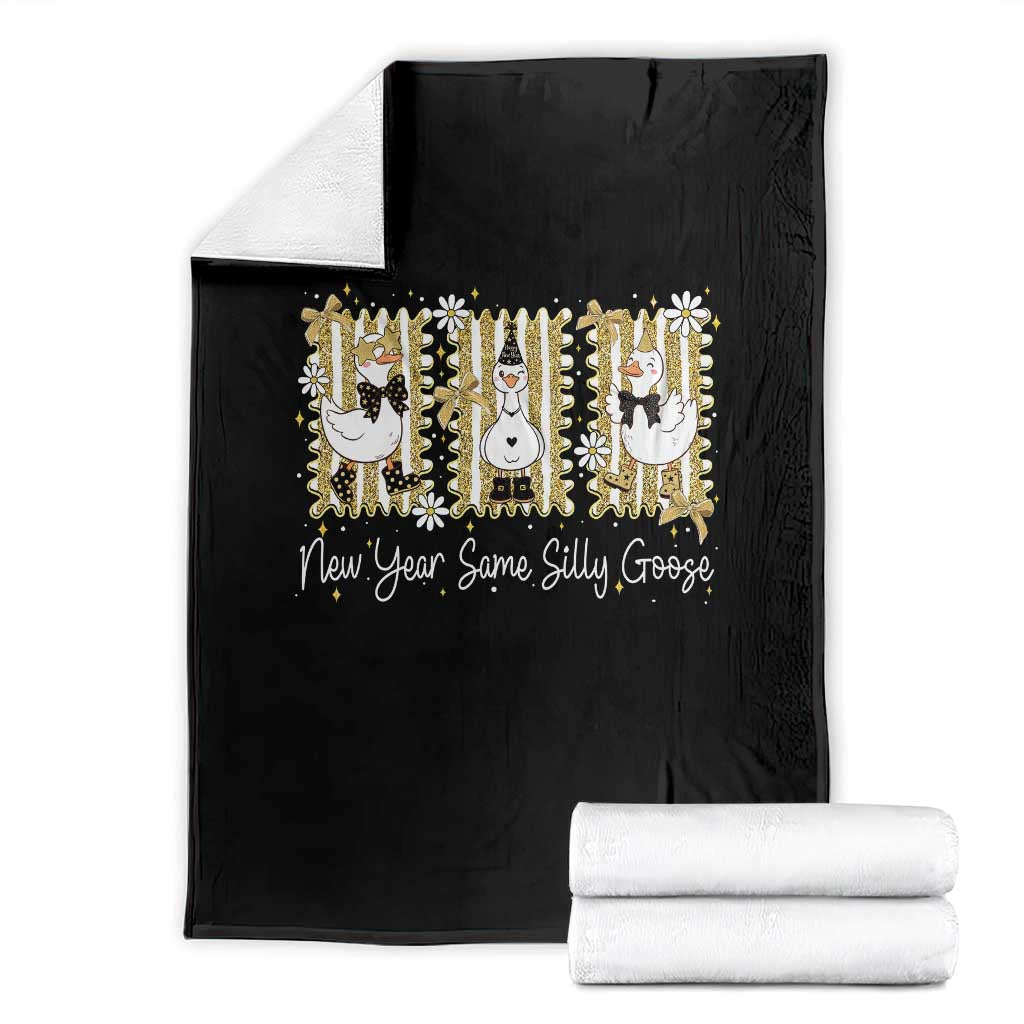 Funny New Year Same Silly Goose Throw Blanket New Year Eve Goose Squad Faux Glitter TS11 Black Print Your Wear