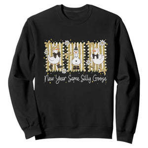 Funny New Year Same Silly Goose Sweatshirt New Year Eve Goose Squad Faux Glitter TS11 Black Print Your Wear