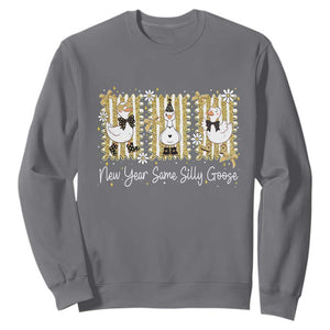 Funny New Year Same Silly Goose Sweatshirt New Year Eve Goose Squad Faux Glitter TS11 Charcoal Print Your Wear