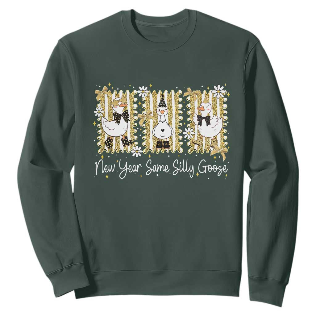 Funny New Year Same Silly Goose Sweatshirt New Year Eve Goose Squad Faux Glitter TS11 Dark Forest Green Print Your Wear