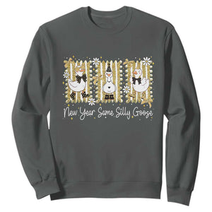 Funny New Year Same Silly Goose Sweatshirt New Year Eve Goose Squad Faux Glitter TS11 Dark Heather Print Your Wear