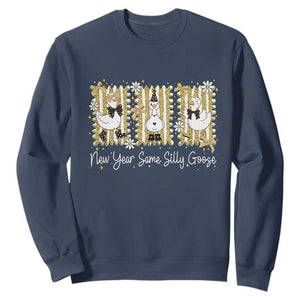 Funny New Year Same Silly Goose Sweatshirt New Year Eve Goose Squad Faux Glitter TS11 Navy Print Your Wear