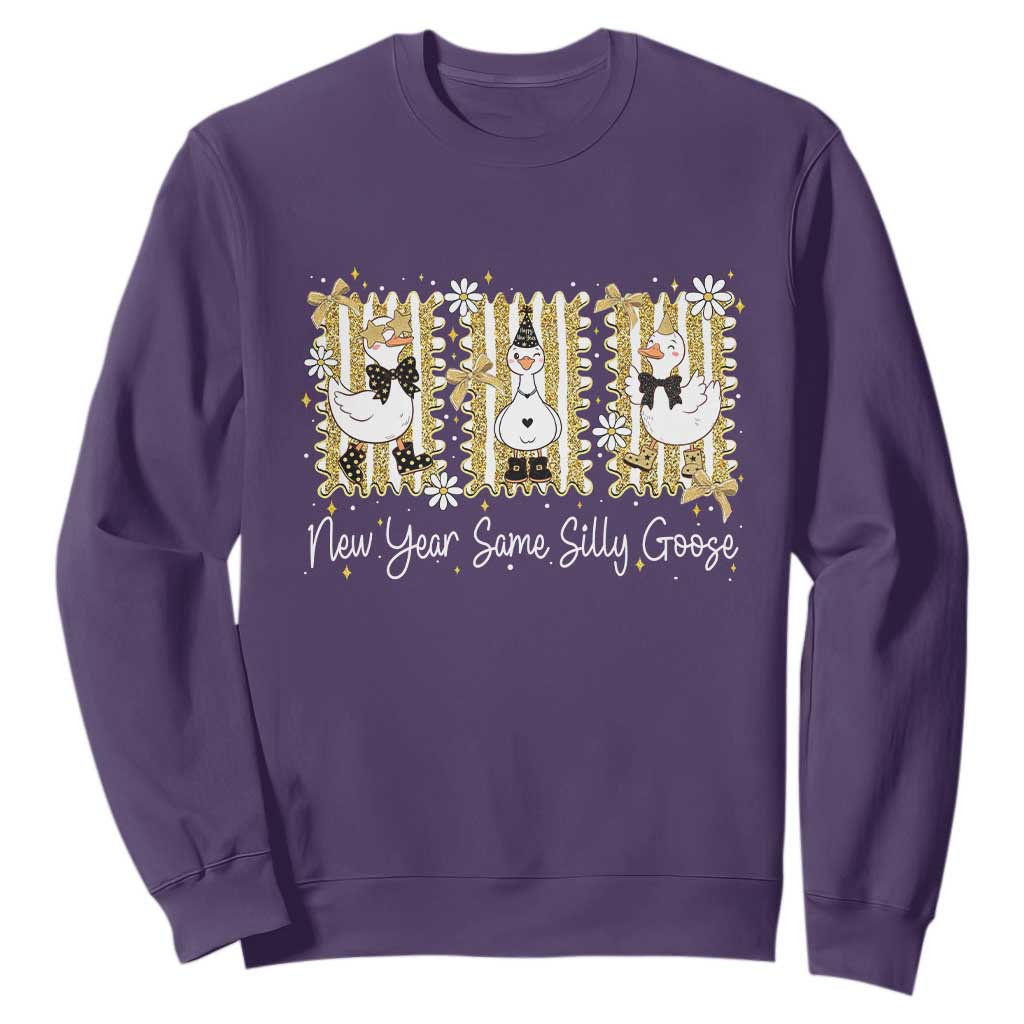 Funny New Year Same Silly Goose Sweatshirt New Year Eve Goose Squad Faux Glitter TS11 Purple Print Your Wear
