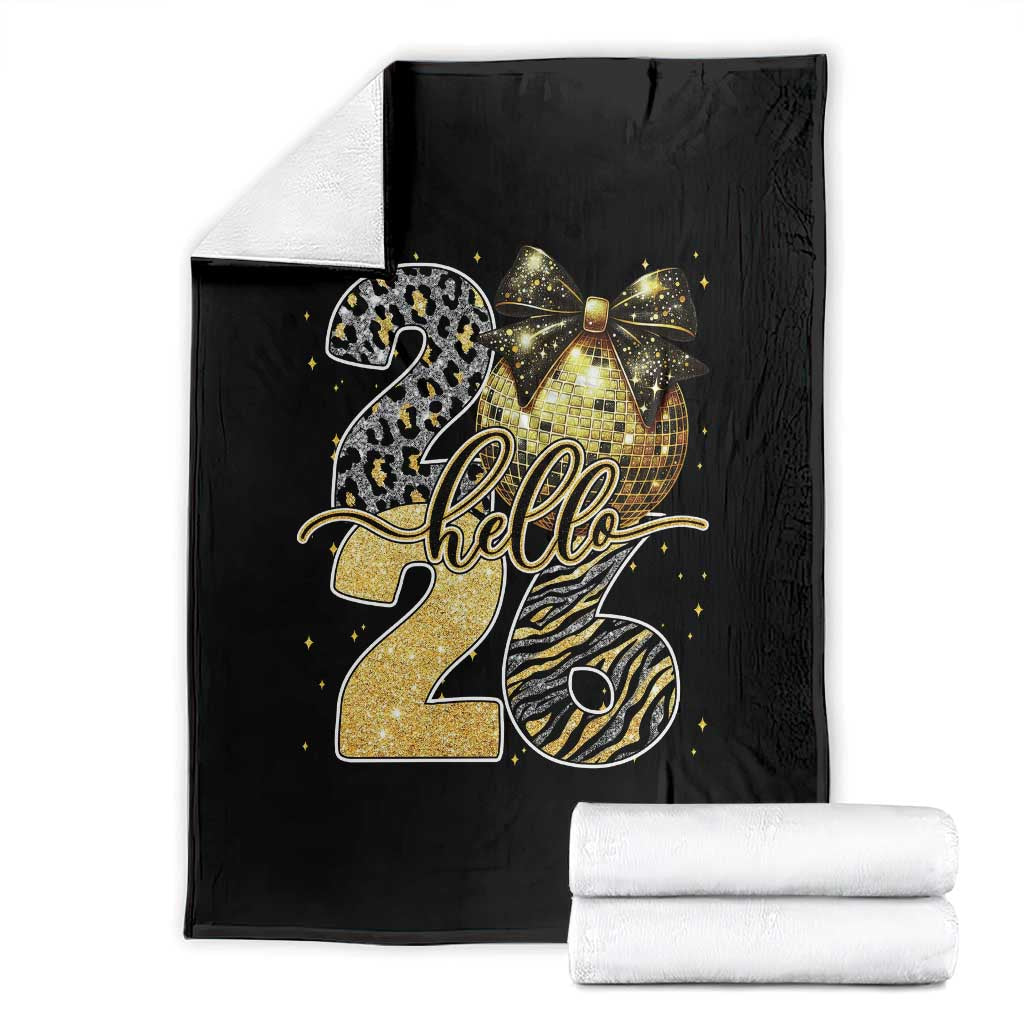 Happy New Year 2026 Throw Blanket Hello 2026 Disco Ball Coquette Bow Faux Glitter TS11 Black Print Your Wear