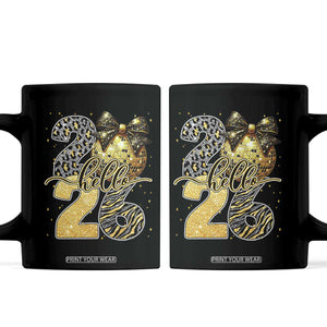 Happy New Year 2026 Coffee Mug Hello 2026 Disco Ball Coquette Bow Faux Glitter TS11 Black Print Your Wear