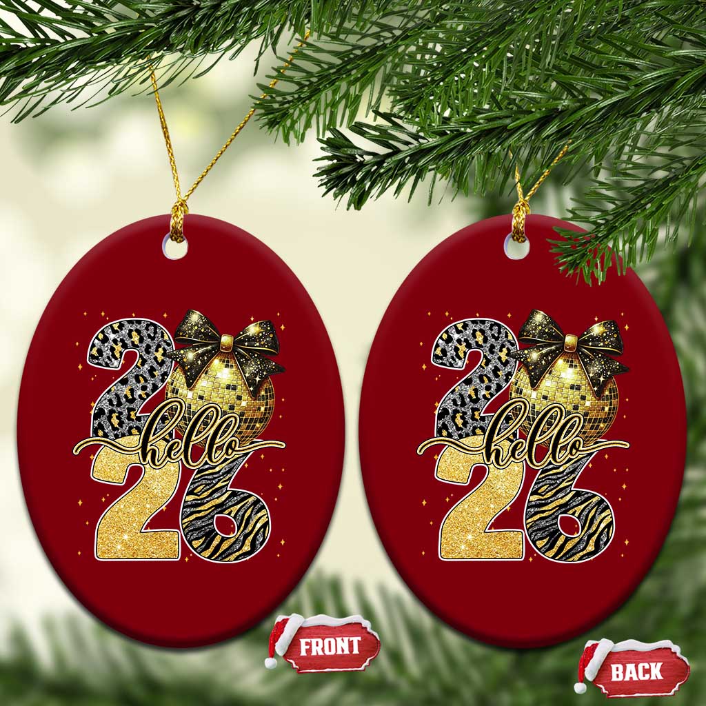 Happy New Year 2026 Ceramic Ornament Hello 2026 Disco Ball Coquette Bow Faux Glitter TS11 Print Your Wear