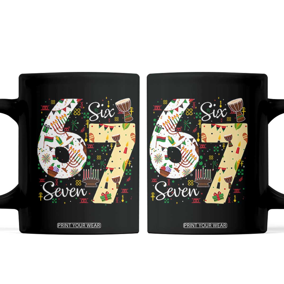 Funny 67 Kwanzaa Coffee Mug Six Seven Meme Kinara Candles African American Christmas TS11 Black Print Your Wear