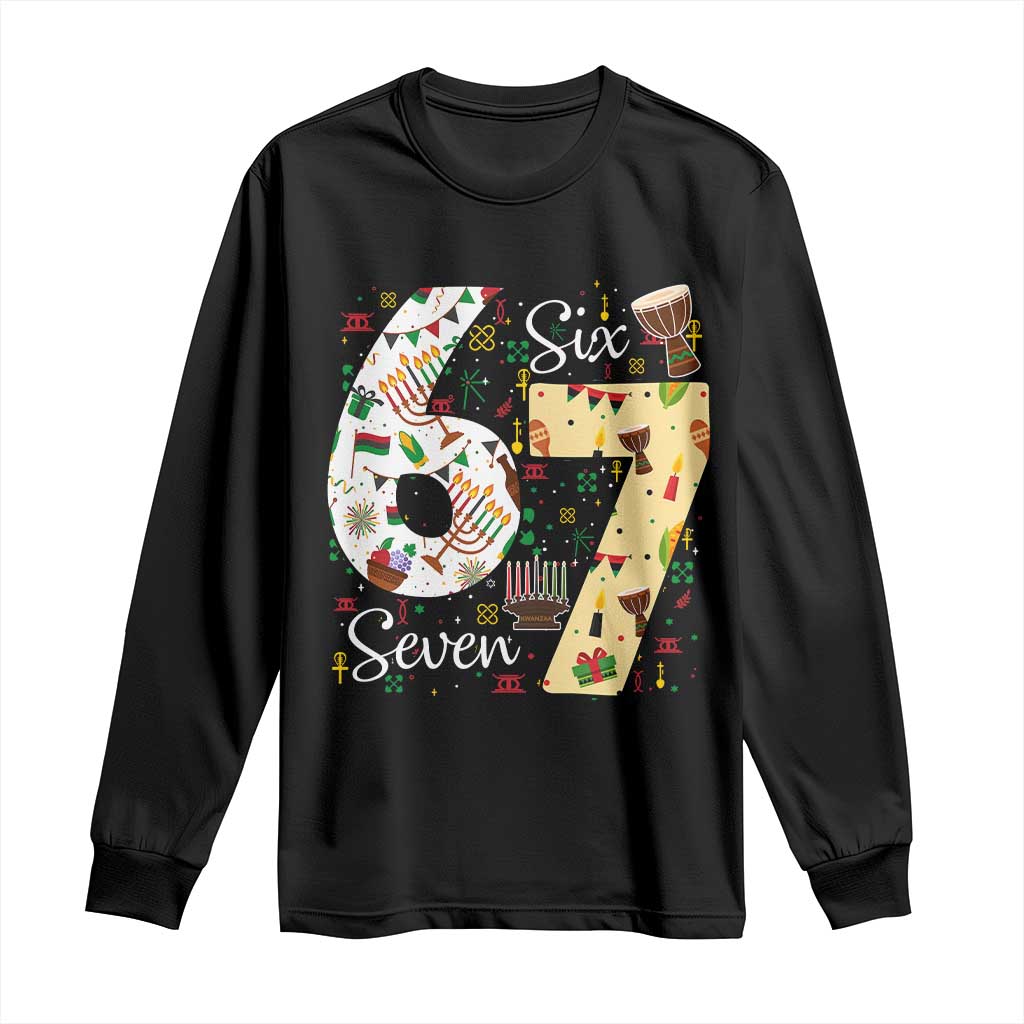 Funny 67 Kwanzaa Long Sleeve Shirt Six Seven Meme Kinara Candles African American Christmas TS11 Black Print Your Wear