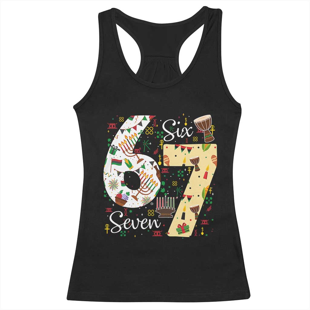 Funny 67 Kwanzaa Racerback Tank Top Six Seven Meme Kinara Candles African American Christmas TS11 Black Print Your Wear