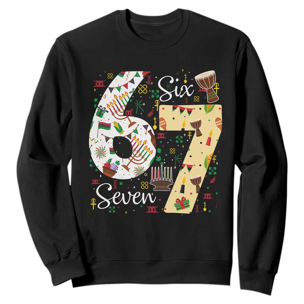 Funny 67 Kwanzaa Sweatshirt Six Seven Meme Kinara Candles African American Christmas TS11 Black Print Your Wear
